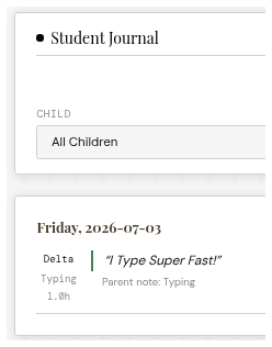 Student Journal entry with a parent note